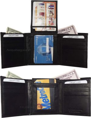 lot of 4 new men's trifold leather wallet 3 id centerpiece black 2 bill slots - Image 9