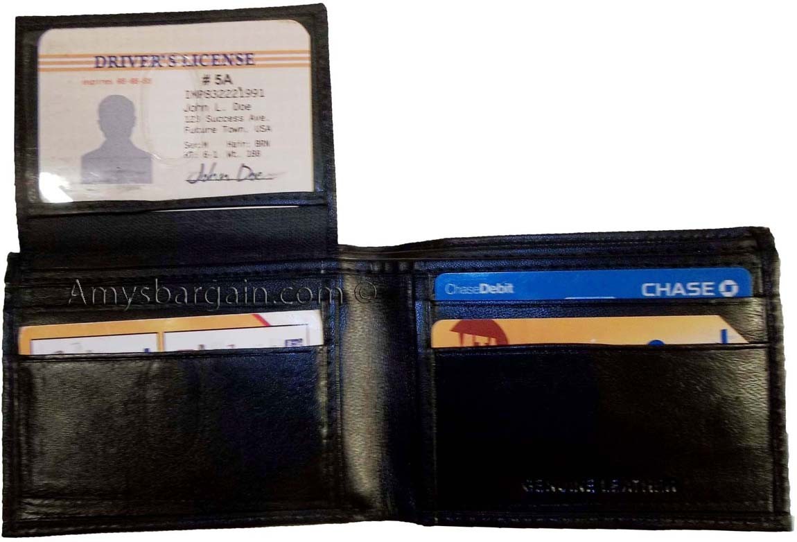 man's skinny leather bi-fold wallet 6 bank card holder 2 bill pockets new item - Image 4