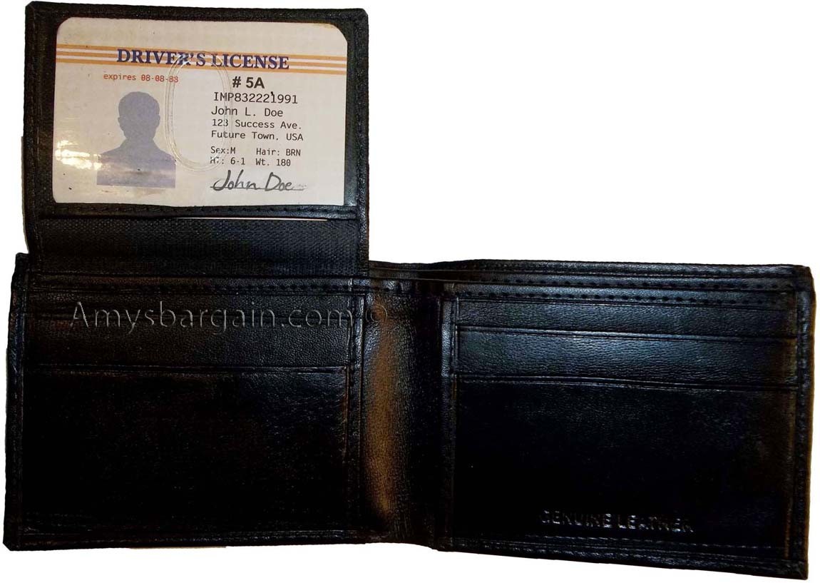 man's skinny leather bi-fold wallet 6 bank card holder 2 bill pockets new item - Image 7