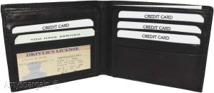 men's bifold black wallet genuine leather 6 credit cards 1 ID 2 bill slot wallet - Image 3