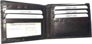men's bifold black wallet genuine leather 6 credit cards 1 ID 2 bill slot wallet - Image 4