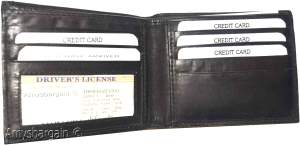 men's bifold black wallet genuine leather 6 credit cards 1 ID 2 bill slot wallet - Image 5