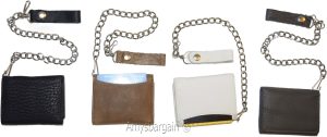men's genuine leather trifold chain wallet motorcycle trucker biker Black wallet - Image 3