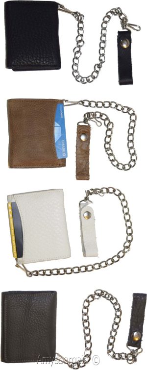 men's genuine leather trifold chain wallet motorcycle trucker biker Black wallet - Image 6