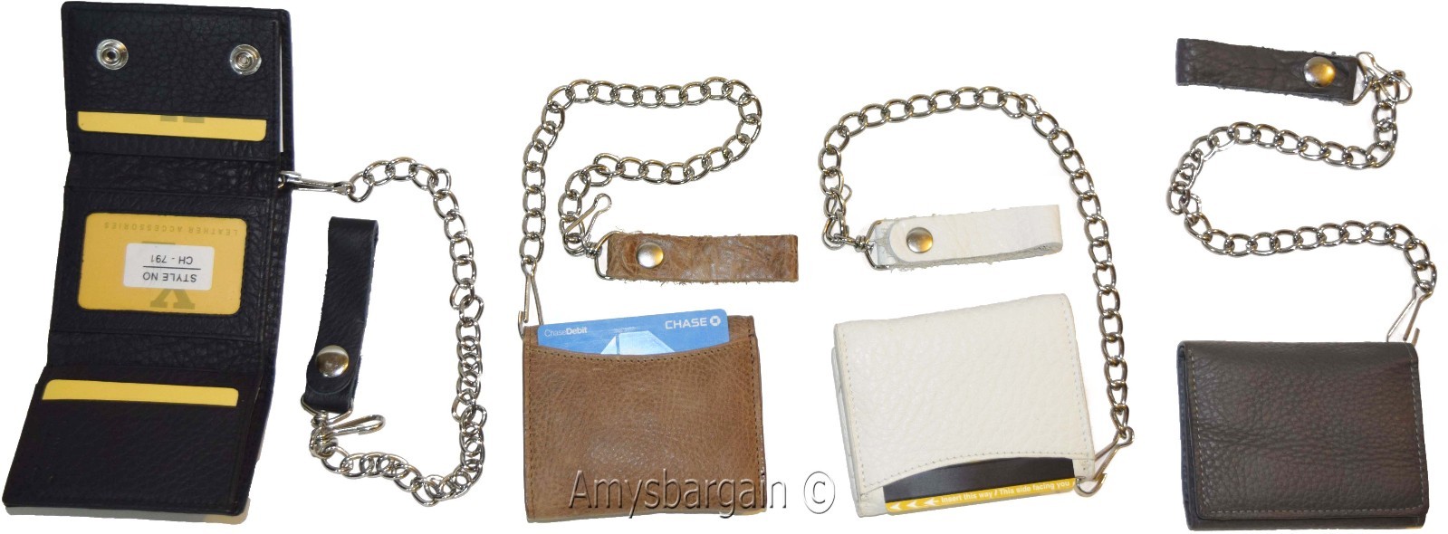 men's genuine leather trifold chain wallet motorcycle trucker biker Black wallet - Image 8