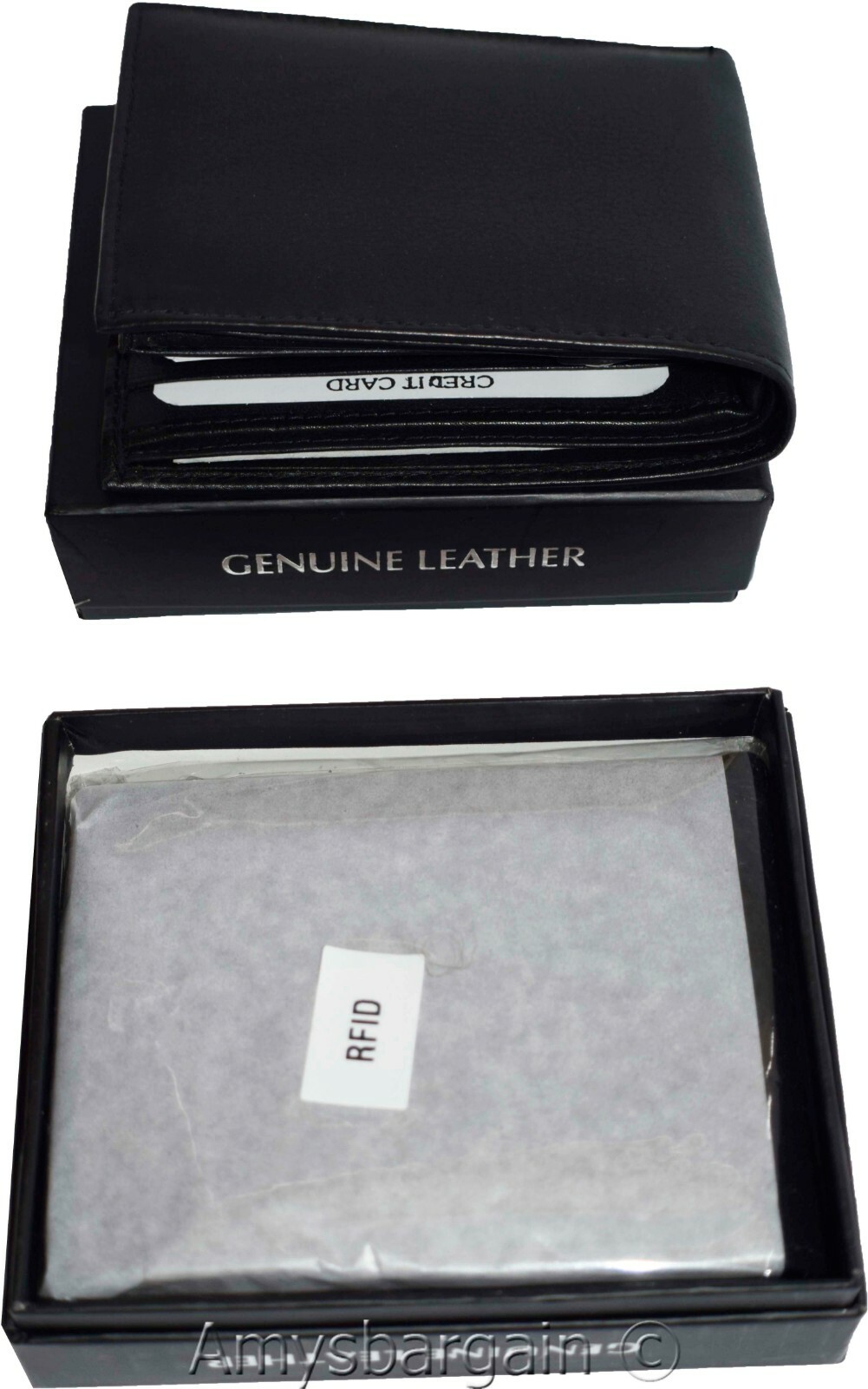 men's wallwt rfid men's leather wallet 2 bifold genuine leather 2 id new in box - Image 4