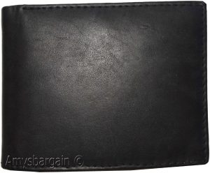 new men's bifold genuine leather wallet 6 cards 1 id 2 bill pockets black wallet - Image 12
