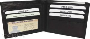 new men's bifold genuine leather wallet 6 cards 1 id 2 bill pockets black wallet - Image 8