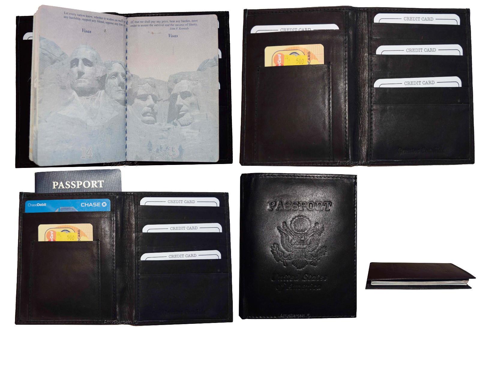 passport cover USA leather wallet black passport case real genuine leather case - Image 13