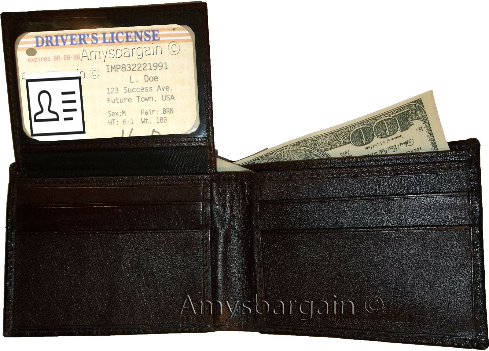 Crocodile Skin Printed brown leather man's bi fold wallet 2 bil slots 6 card ID - Image 12