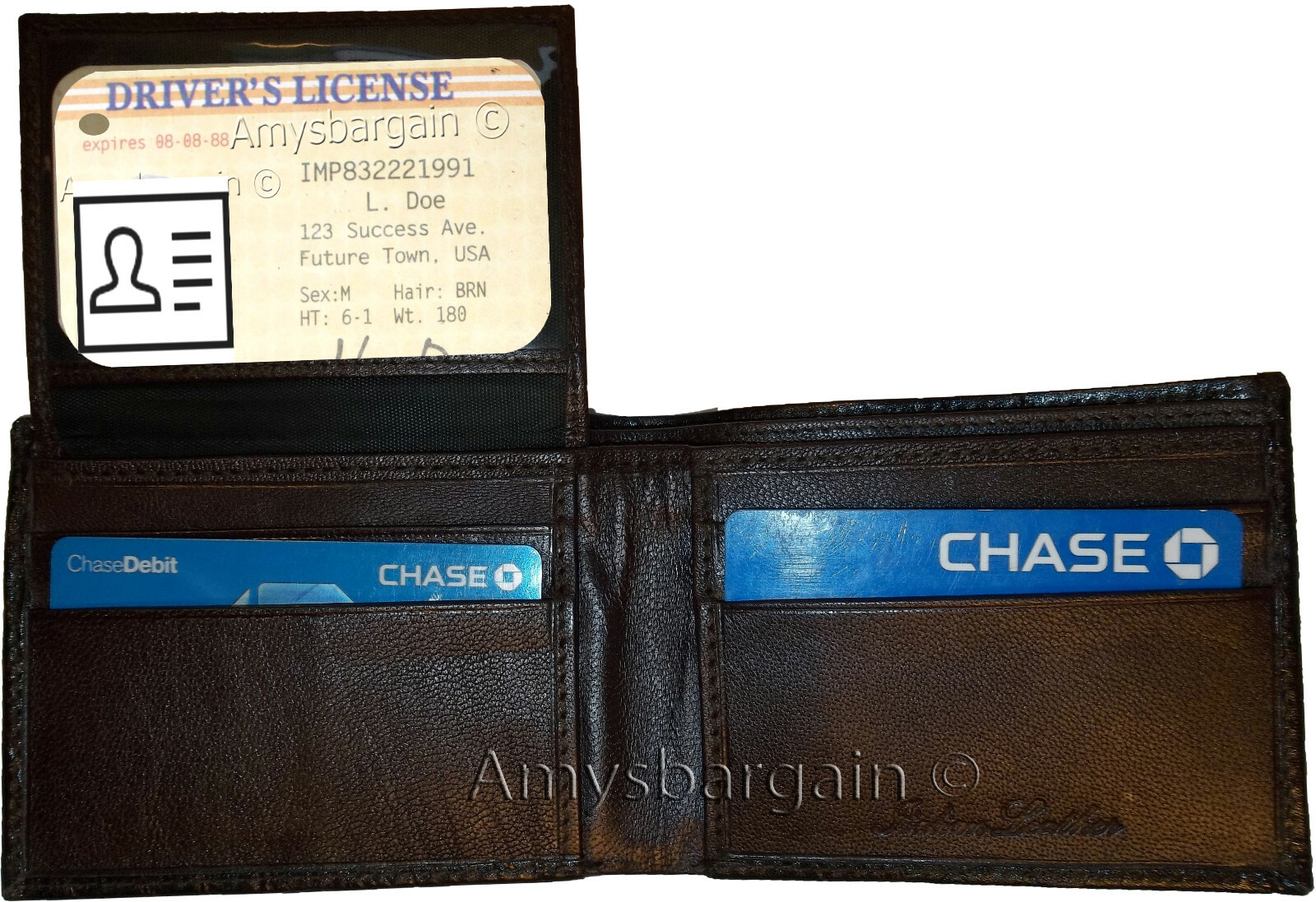 Crocodile Skin Printed brown leather man's bi fold wallet 2 bil slots 6 card ID - Image 5