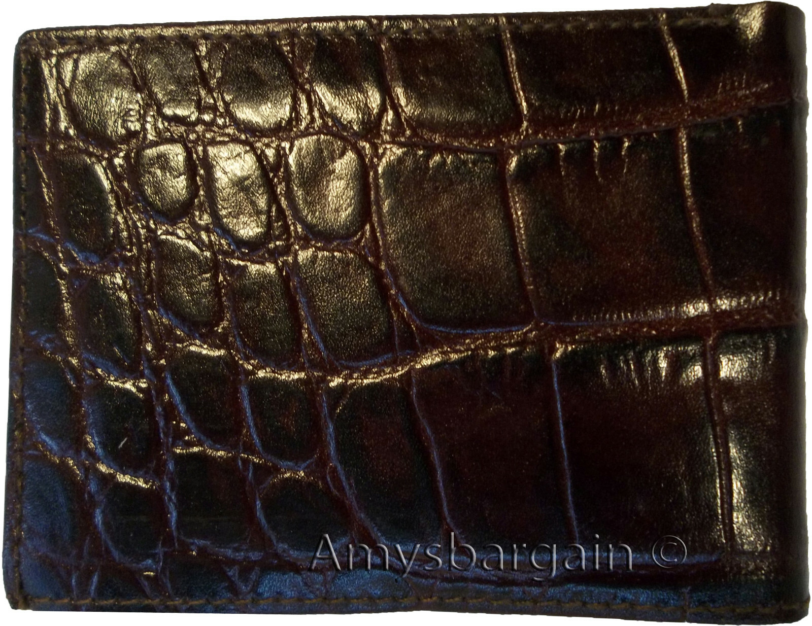Crocodile Skin Printed brown leather man's bi fold wallet 2 bil slots 6 card ID - Image 9