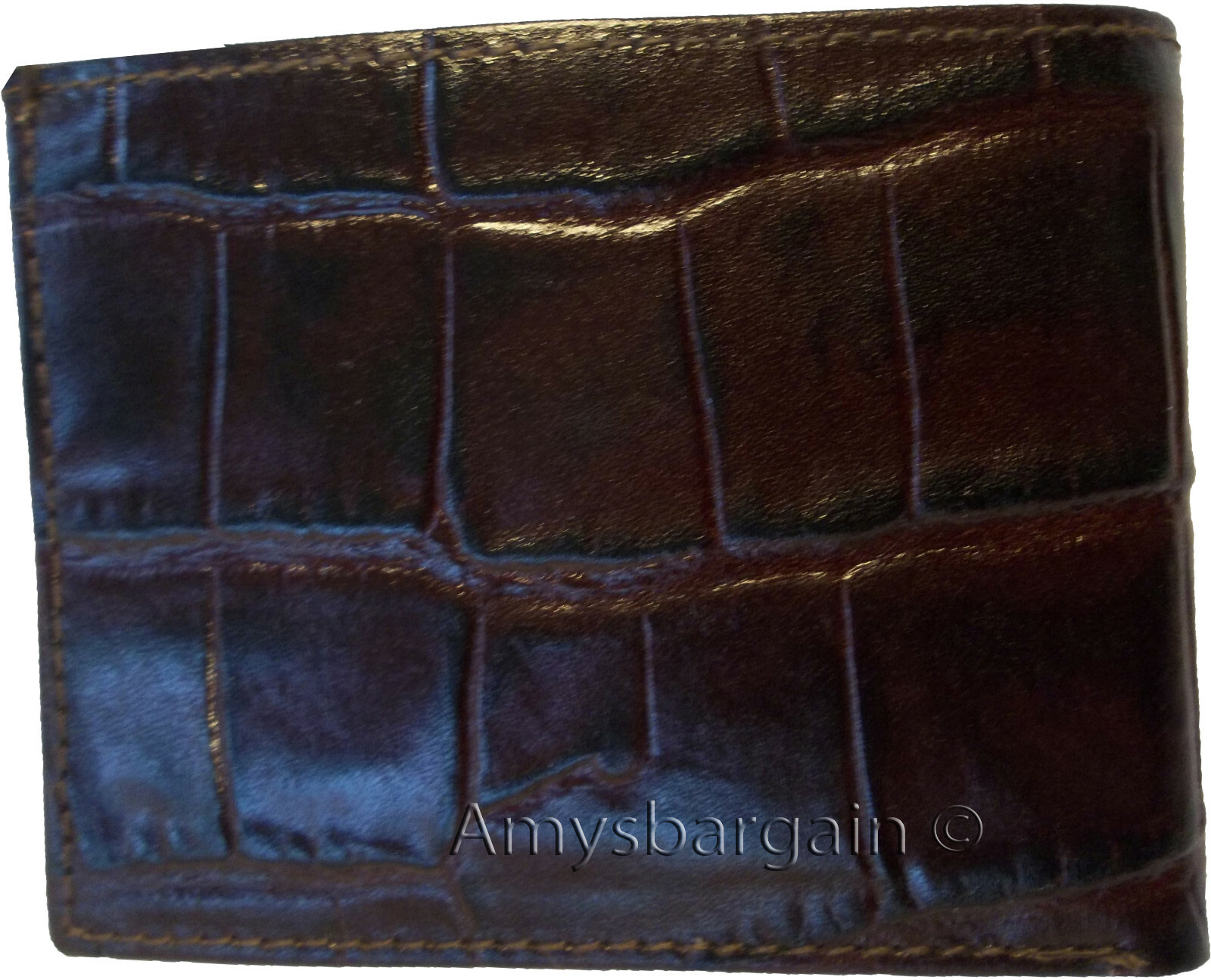 Crocodile Skin Printed brown leather man's bi fold wallet 2 bil slots 6 card ID - Image 10