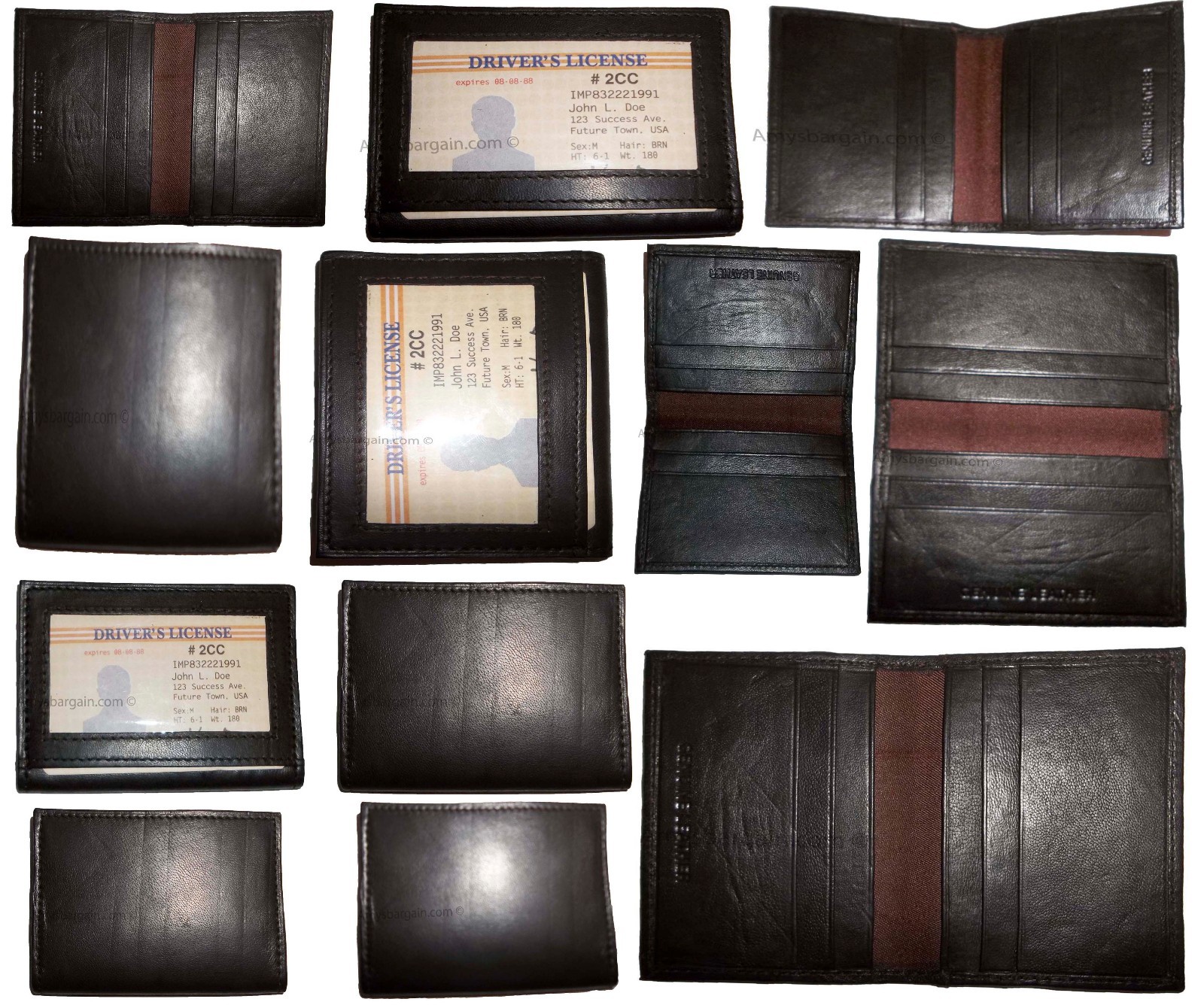 Lot of 12. Leather Business ID card case 6 card holder, New Slim Brown card case