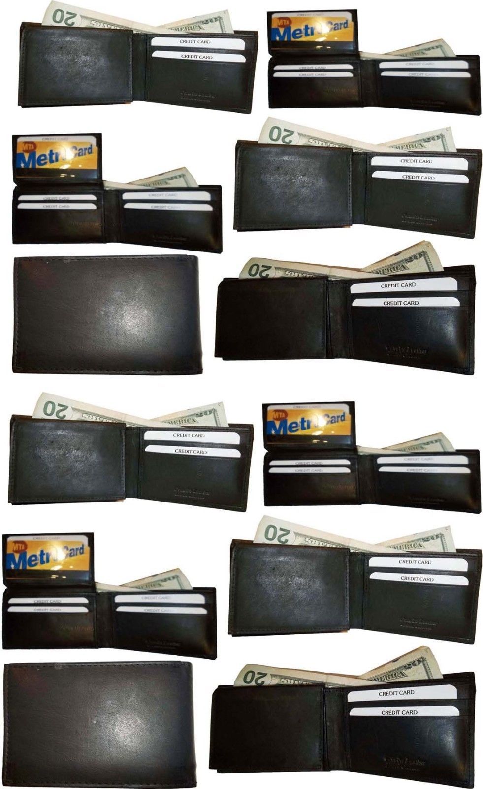 Lot of 12 New style leather man's wallet 2 bill slots 1 zip 4 credit cards ID BN