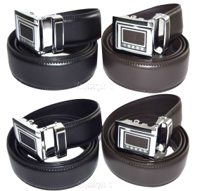 Lot of 2 Men's Belt Black & Brown Leather Automatic lock Up to 43" Dress belt BN