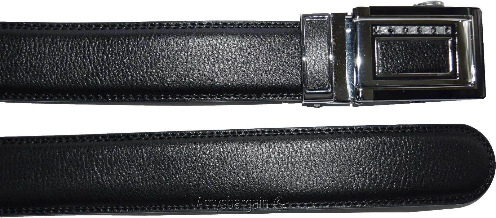 Lot of 2 Men's Belt Black Leather Automatic lock belt Up to 44 inches Dress belt - Image 6