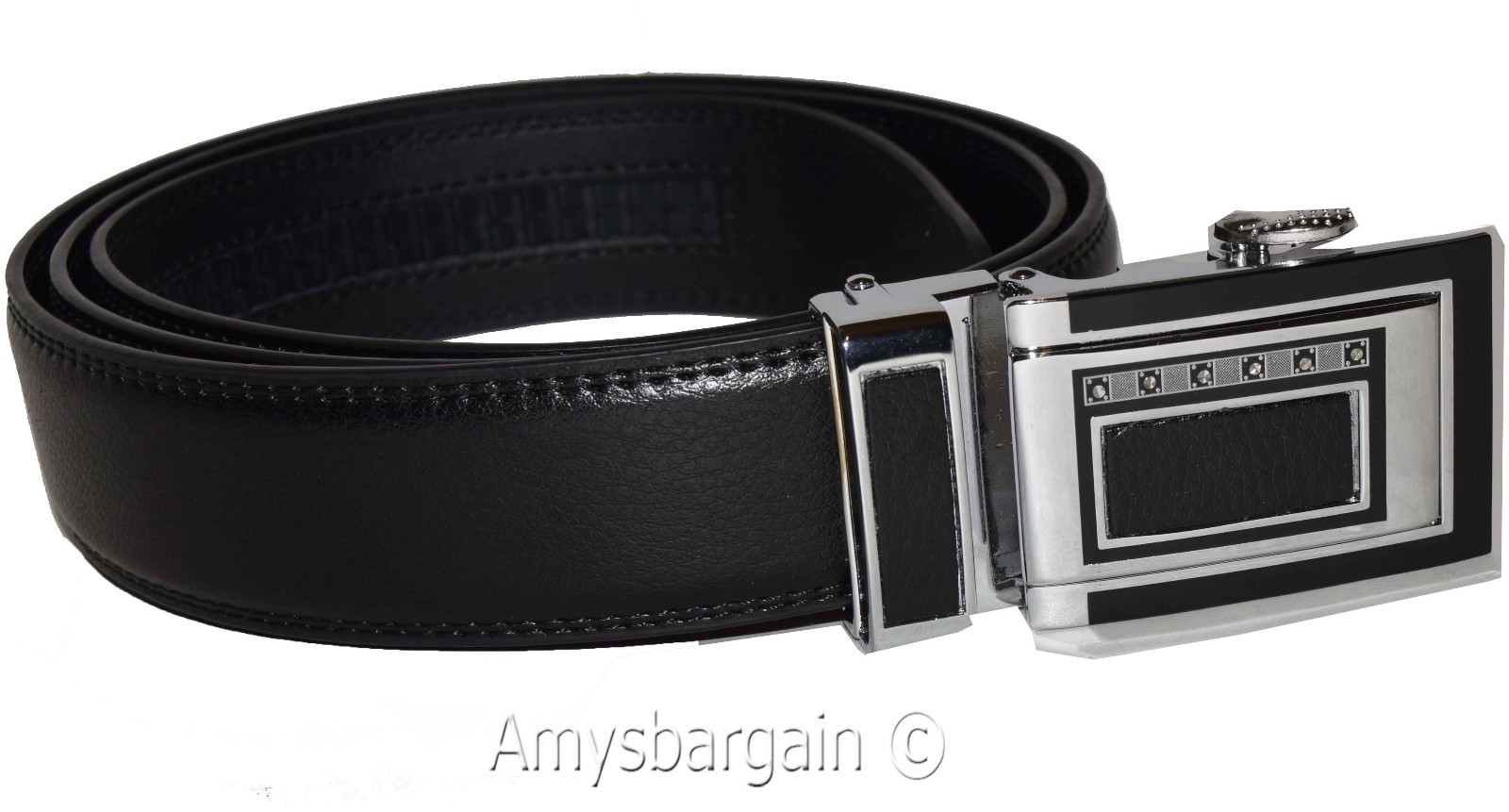 Lot of 2 Men's Belt Black Leather Automatic lock belt Up to 44 inches Dress belt - Image 9