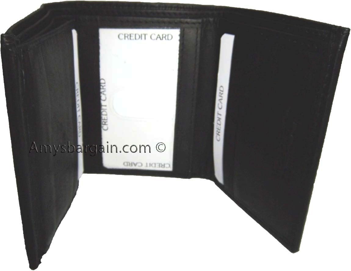 Lot of 2 Men's Genuine Leather Trifold Wallet Black 1 ID 9 card 2 bill slots - Image 11