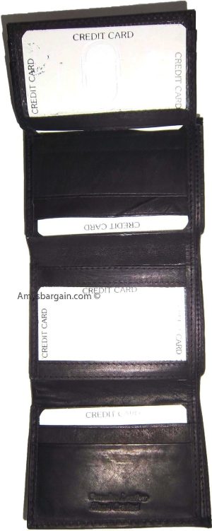 Lot of 2 Men's Genuine Leather Trifold Wallet Black 1 ID 9 card 2 bill slots - Image 5