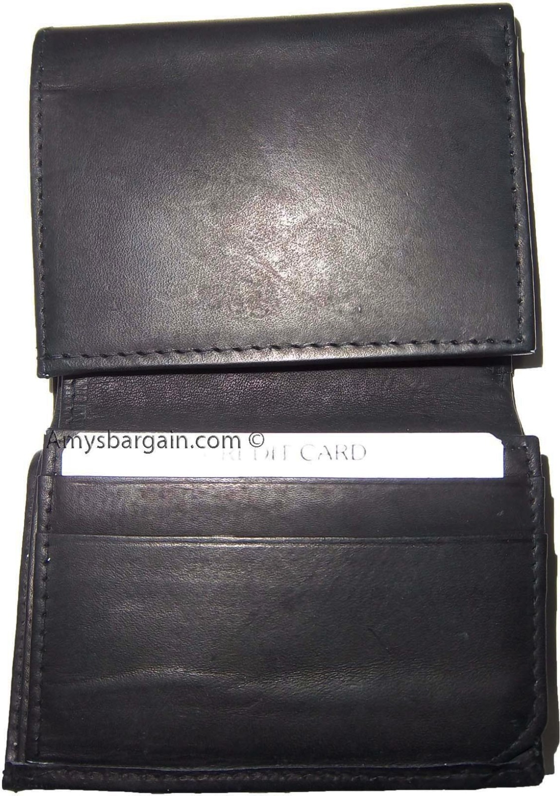 Lot of 2 Men's Genuine Leather Trifold Wallet Black 1 ID 9 card 2 bill slots - Image 7