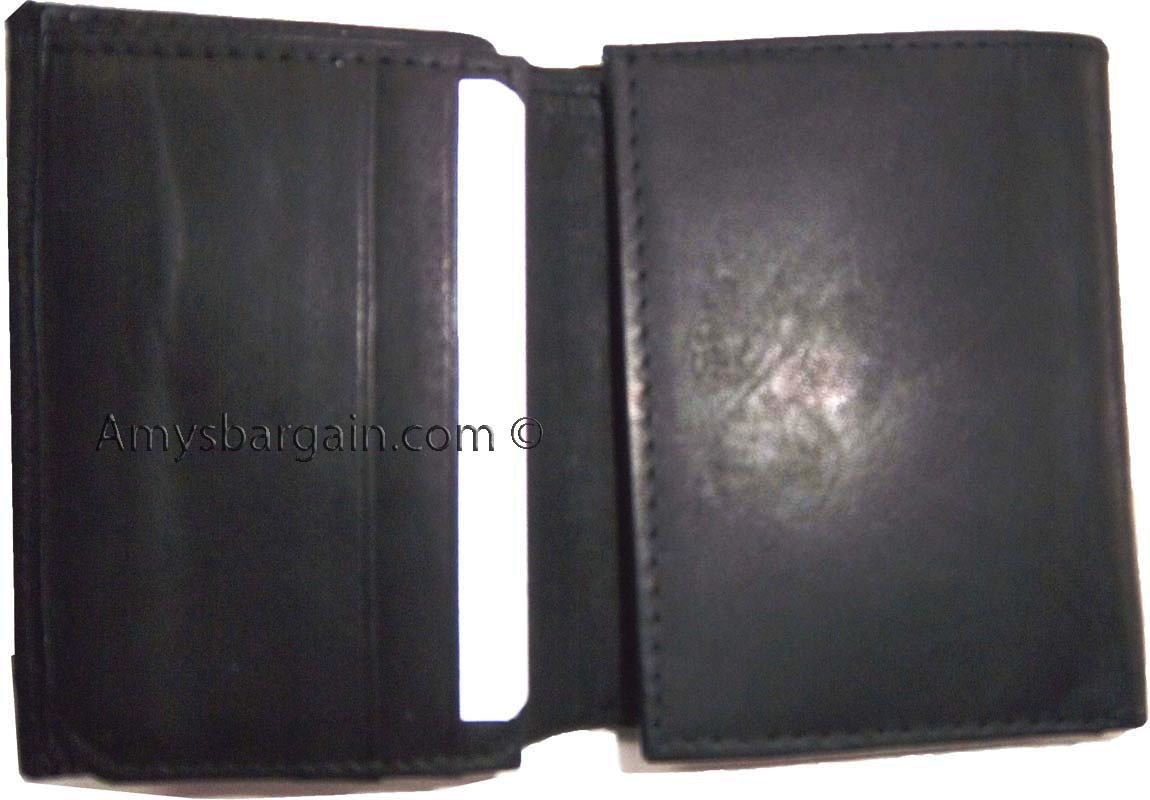 Lot of 2 Men's Genuine Leather Trifold Wallet Black 1 ID 9 card 2 bill slots - Image 8