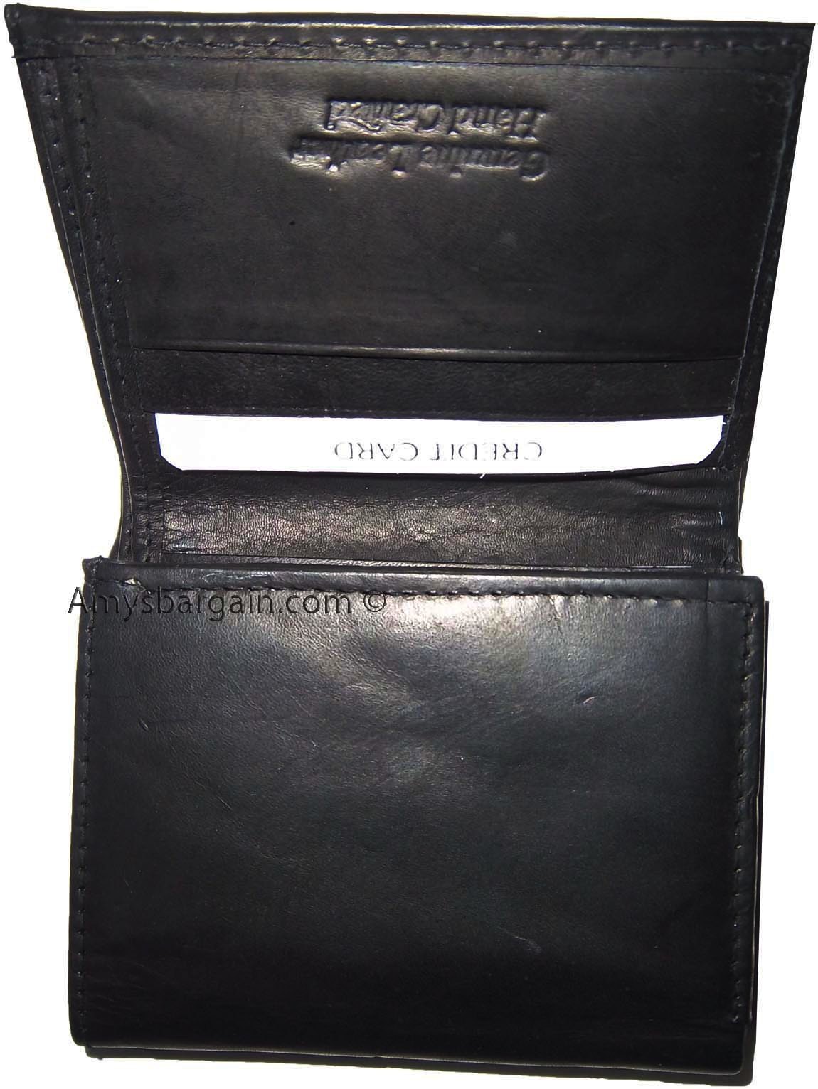 Lot of 2 Men's Genuine Leather Trifold Wallet Black 1 ID 9 card 2 bill slots - Image 10