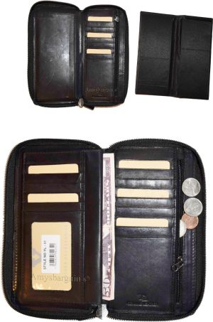 Lot of 2 New Black Zip Around checkbook wallet 14 credit card change purse ID BN