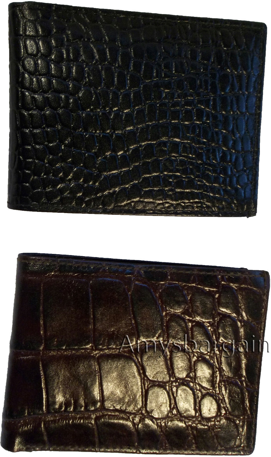 Lot of 2 New Crocodile Skin Printed Leather man's bi fold wallet 6 cards ID # 5. - Image 6