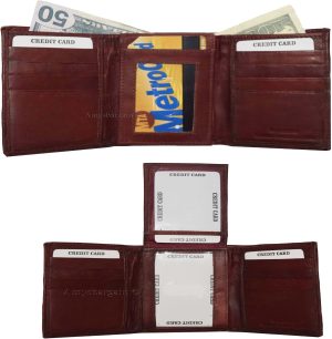 Lot of 2 New Men's Trifold Leather Wallet 3 ID center piece men's billfold new