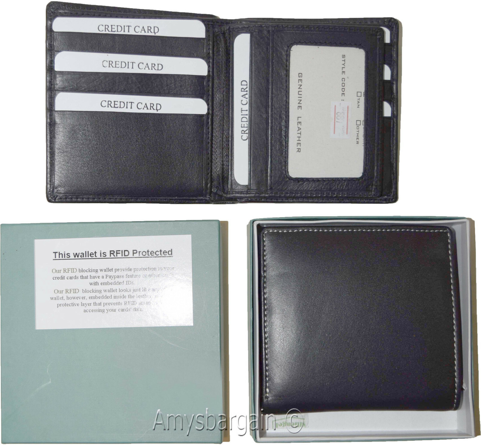 Lot of 2 RFID Men's Hipster wallet Genuine Leather Bifold 15 Cards ID New in Box - Image 3