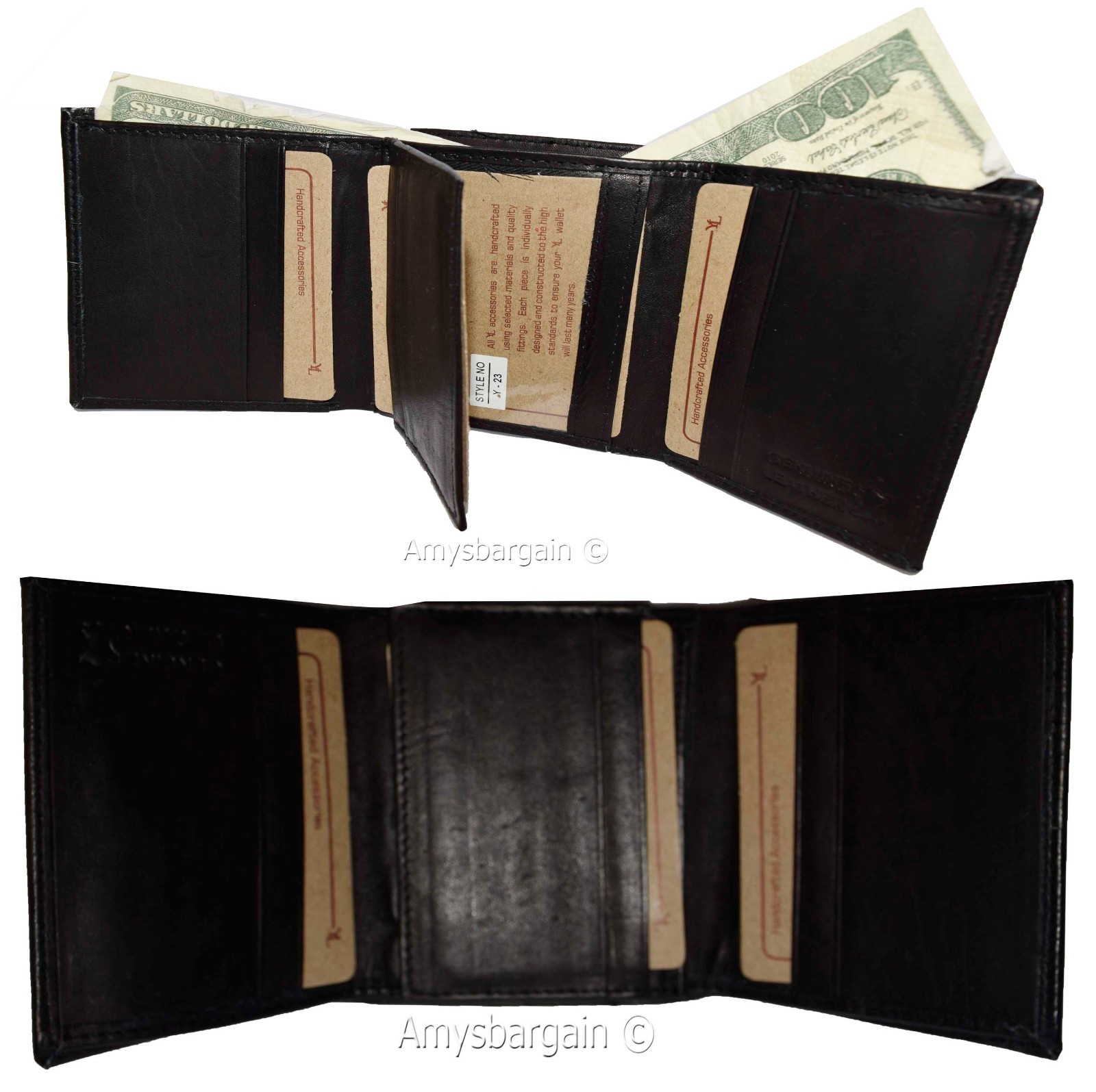 Lot of 2.Men's Genuine Leather Tri-fold wallet.10 card center piece men's Wallet