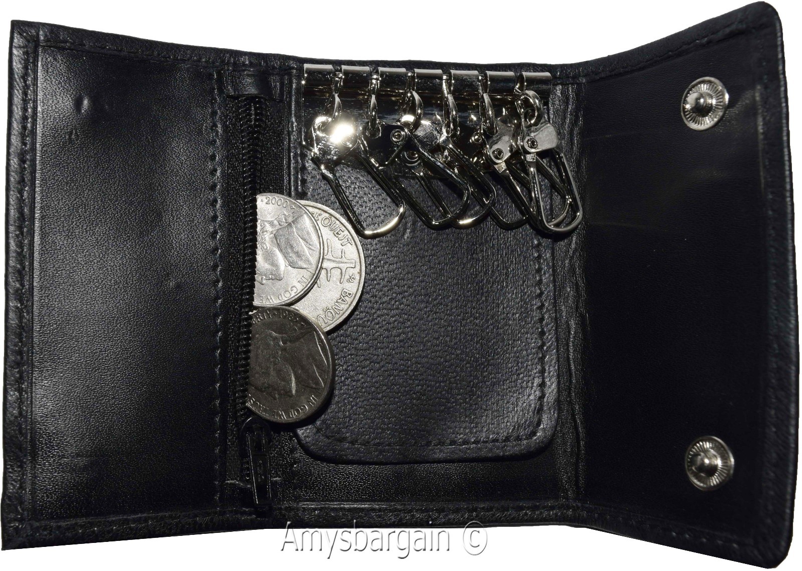 Lot of 3. Leather Key Chain; Zip Coin Case; Key Ring; key chain Leather 6 Rings - Image 3