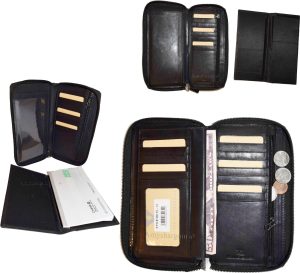 Lot of 3 Leather Zip Around checkbook wallet 14 credit ID card change purse new