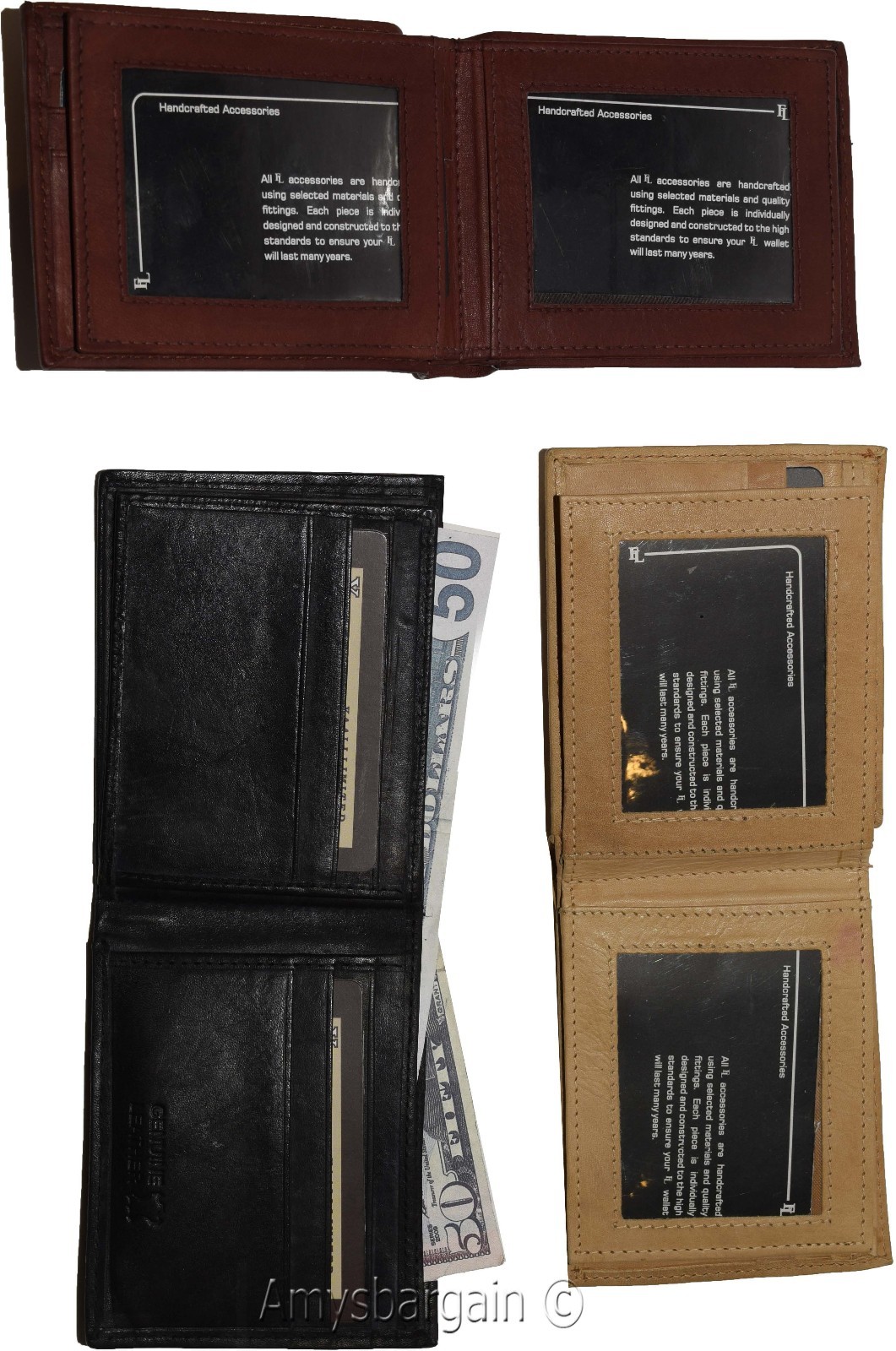 Lot of 3 Men's Bifold leather wallet 2 center pieces 9 card 3 ID leather wallet - Image 6