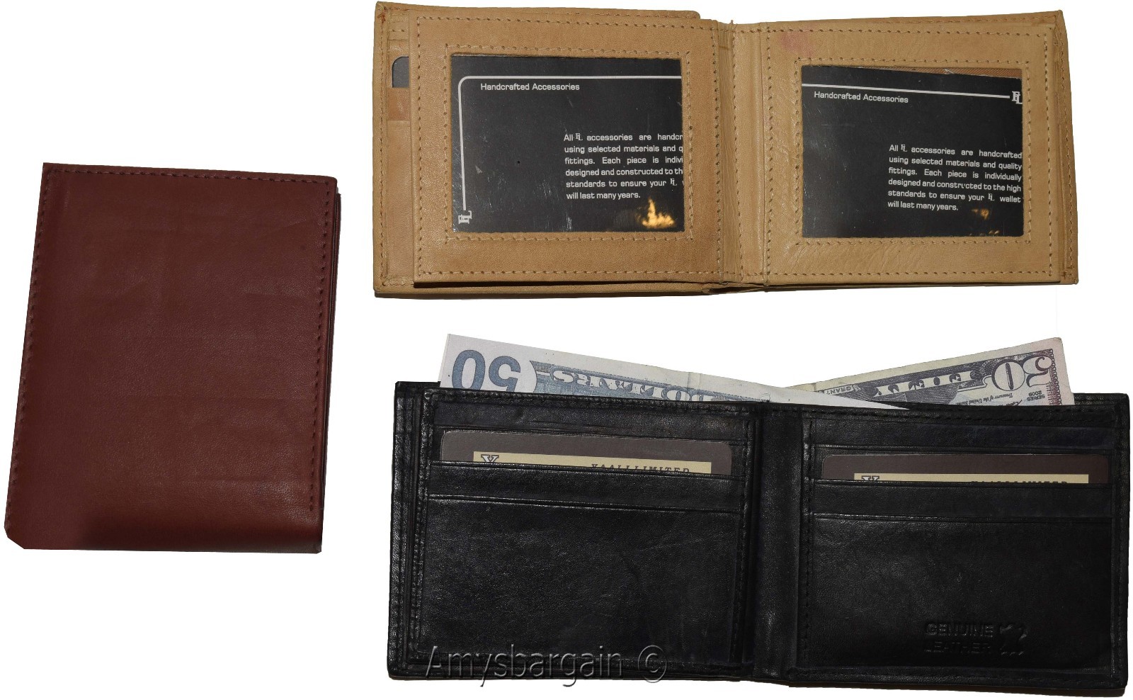 Lot of 3 Men's Bifold leather wallet 2 center pieces 9 card 3 ID leather wallet - Image 7