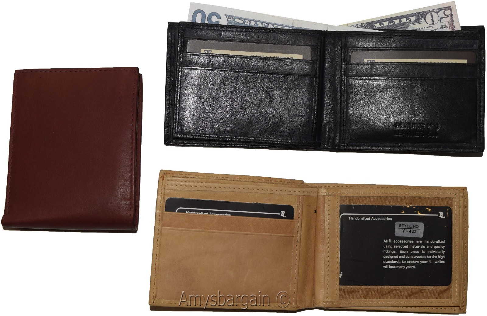 Lot of 3 Men's Bifold leather wallet 2 center pieces 9 card 3 ID leather wallet - Image 8