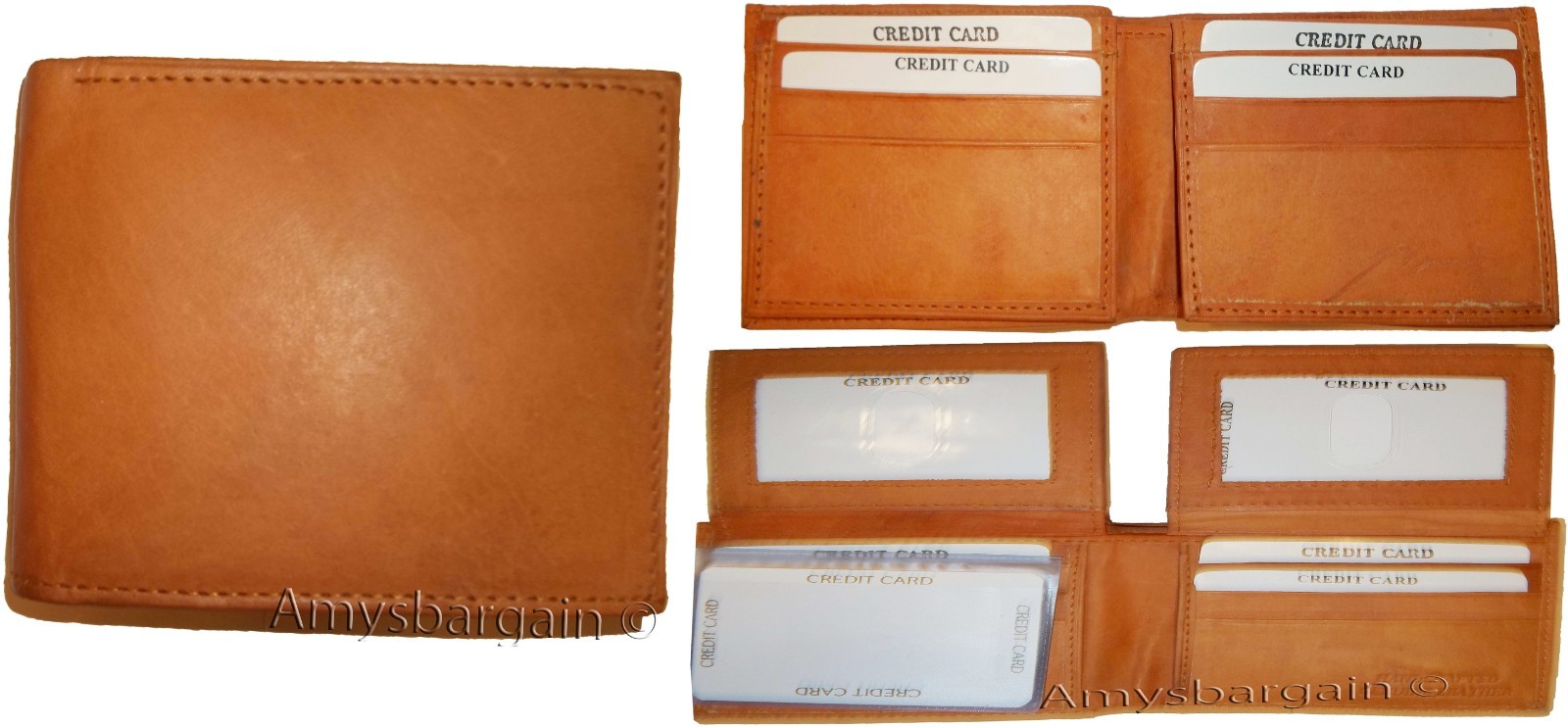 Lot of 3 Men's Wallet Bi fold Leather Wallet 12 Credit Cards 2 IDs 2 Bill slotd