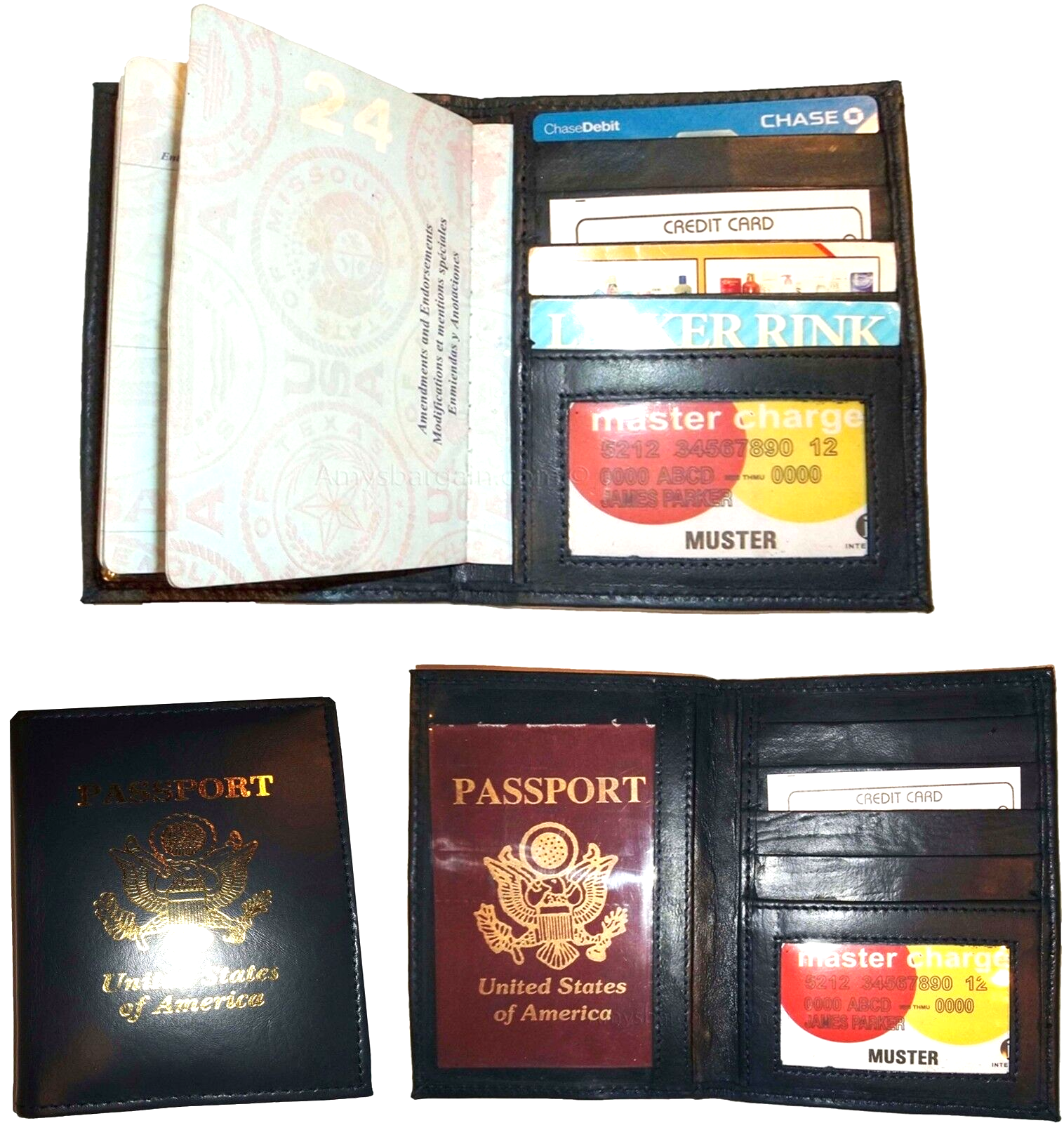 Lot of 3 New USA Leather passport case, Navy wallet credit ATM card case ID