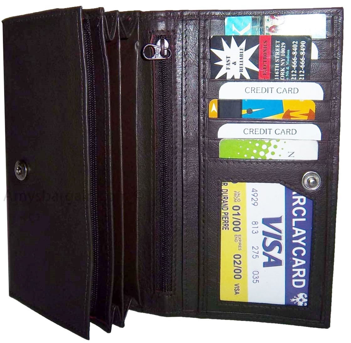 Lot of 3 Woman's Leather checkbook wallet 6 Credit card ID 7 Bill pockets BR New - Image 12