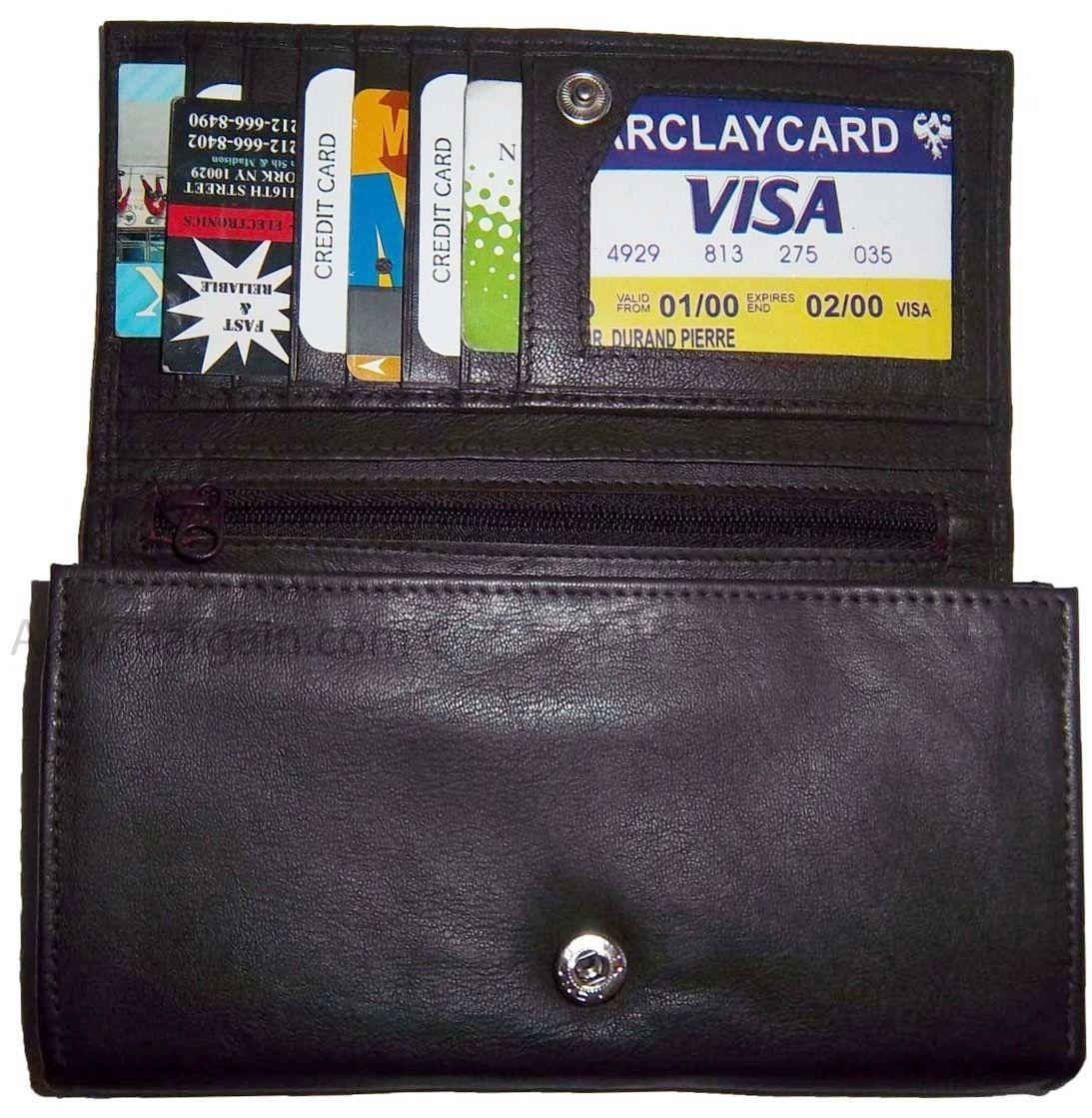 Lot of 3 Woman's Leather checkbook wallet 6 Credit card ID 7 Bill pockets BR New - Image 3