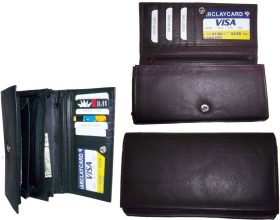 Lot of 3 Woman's Leather checkbook wallet 6 Credit card ID 7 Bill pockets BR New