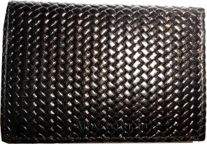 Lot of 4 Italian Style Woven Printed Leather Man's Black Trifold walletI ID new - Image 12