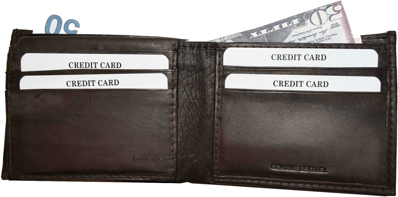 Lot of 4 Men's Brown Bifold Calfskin leather 2 Bill slot 7 card 1 ID Window new - Image 6