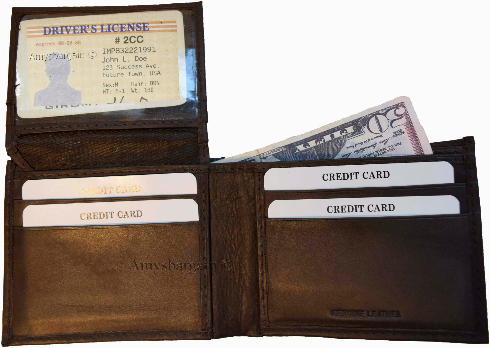 Lot of 4 Men's Brown Bifold Calfskin leather 2 Bill slot 7 card 1 ID Window new - Image 7