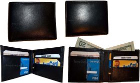 Lot of 4 Men's bifold genuine leather Wallet Black 2 Bill pockets card spaces