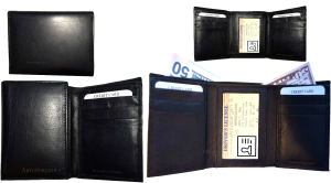 Lot of 4 New Men's black leather trifold wallet 1 ID window 6 card 2 bill slots