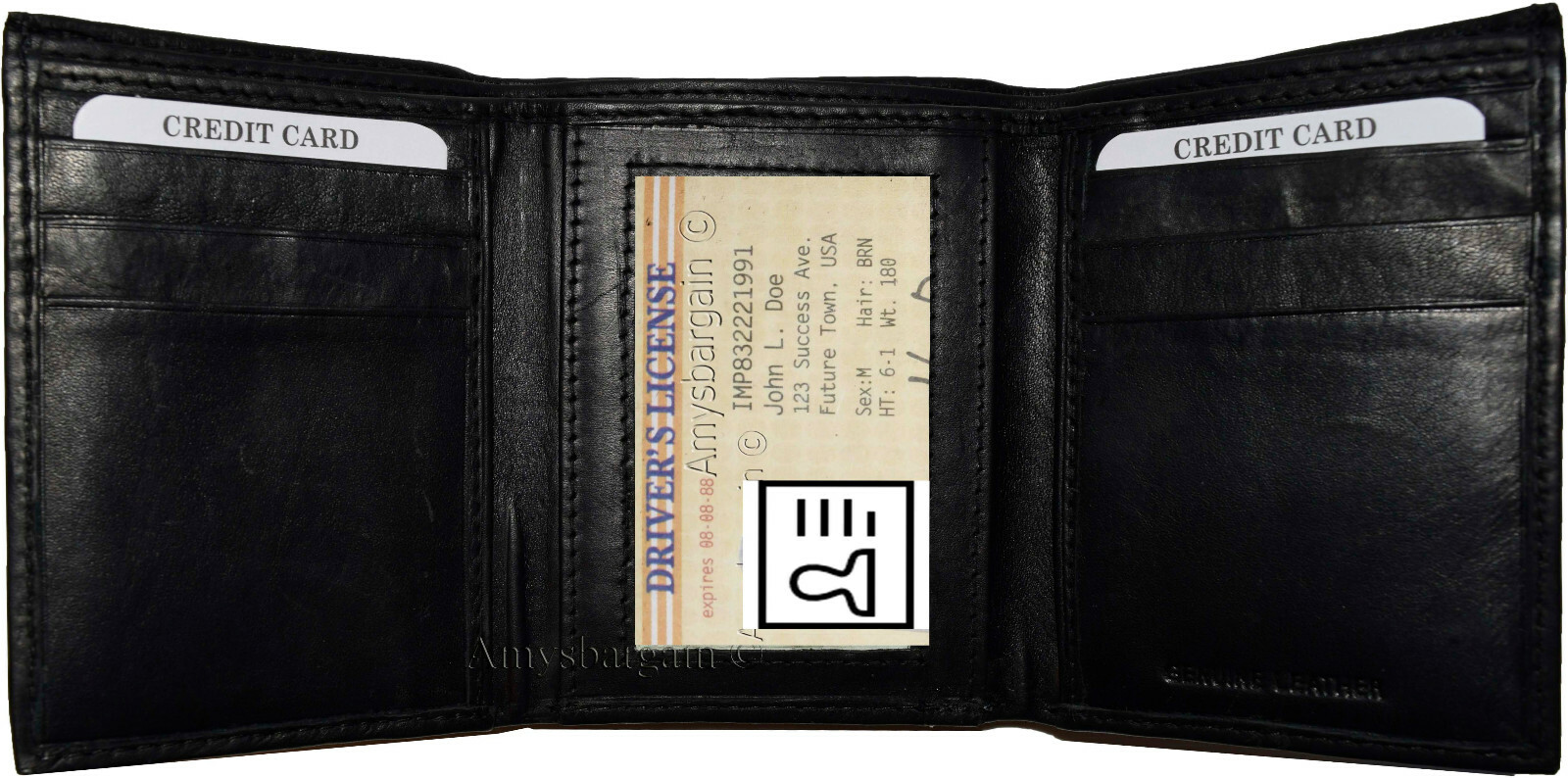 Lot of 4 New Men's black leather trifold wallet 1 ID window 6 card 2 bill slots - Image 7