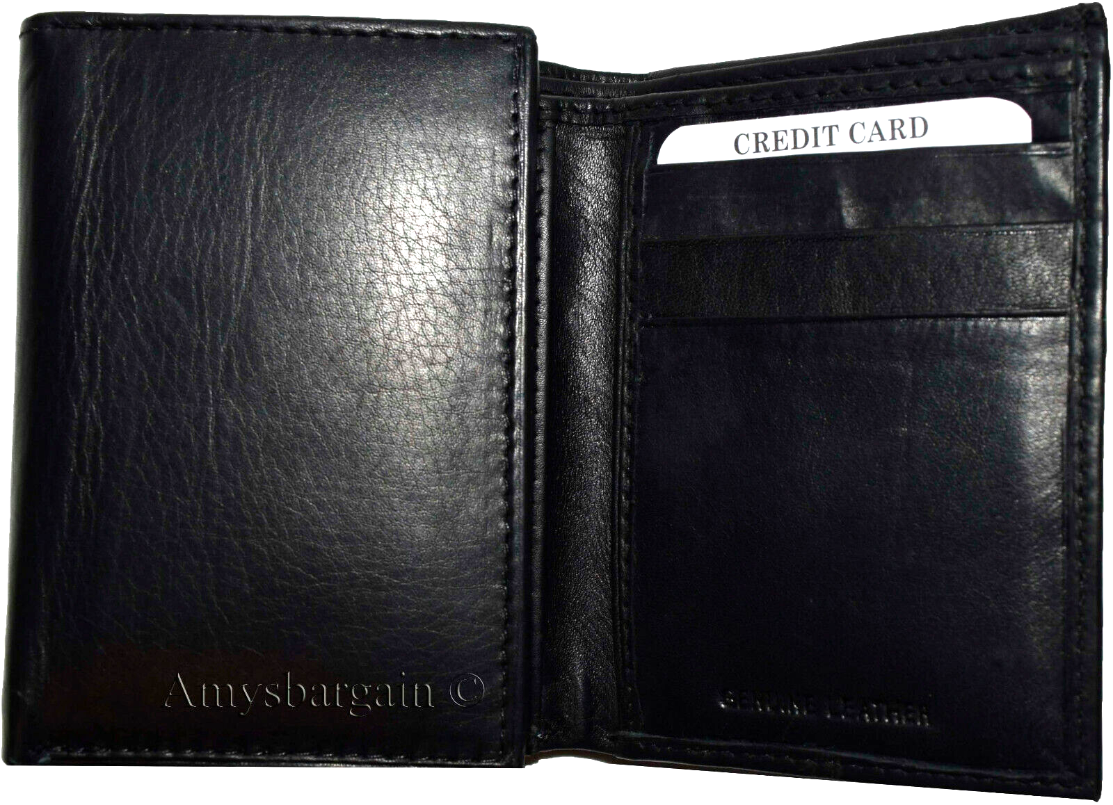 Lot of 4 New Men's black leather trifold wallet 1 ID window 6 card 2 bill slots - Image 9