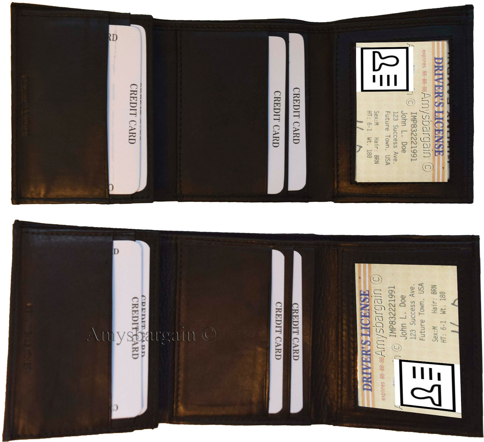 Lot of 5 Man's Trifold wallet genuine calfskin Leather 8 credit card 2 bill slot - Image 12